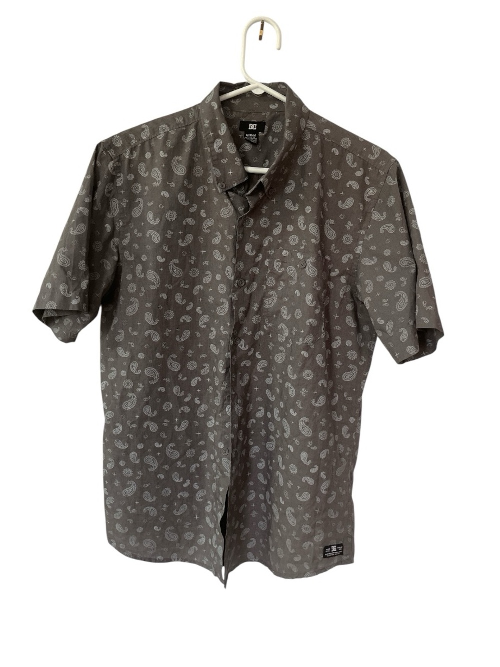 DC Shoes Grey Paisley Hammer SS Button Down Shirt M
